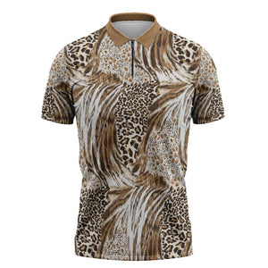 African Wild Animal Skins Zipper Polo Shirt Leopard Pattern