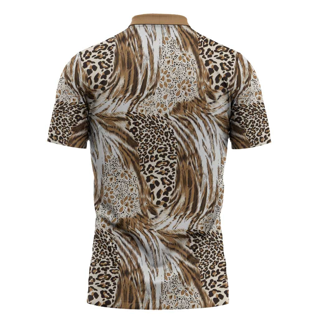 African Wild Animal Skins Zipper Polo Shirt Leopard Pattern