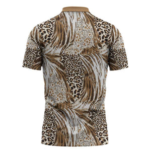 African Wild Animal Skins Zipper Polo Shirt Leopard Pattern
