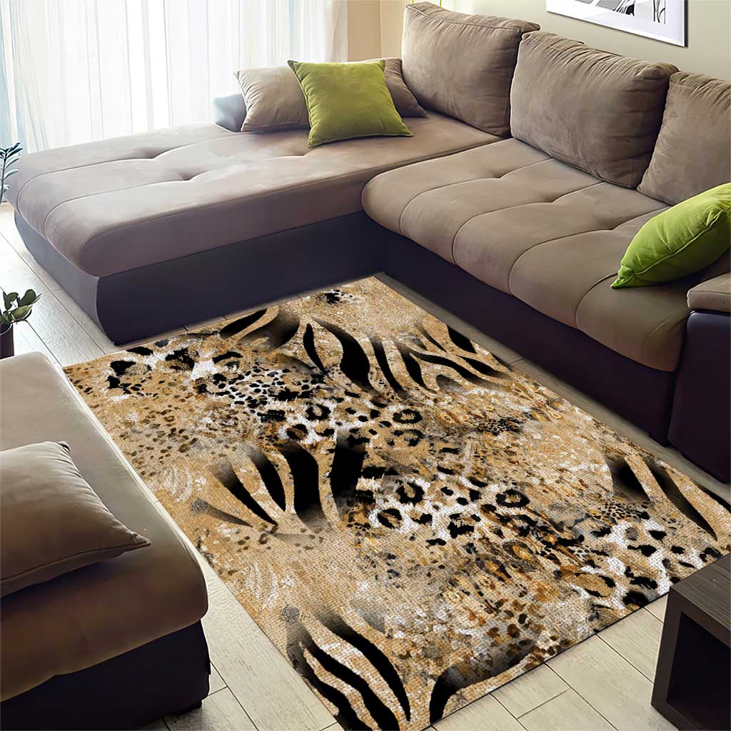 African Wild Animal Skins Area Rug Zebra Tiger Leopard Mix Skin - African Pride