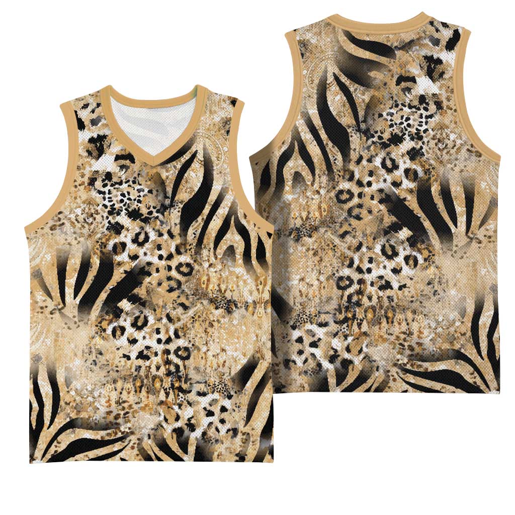 African Wild Animal Skins Basketball Jersey Zebra Tiger Leopard Mix Skin - African Pride