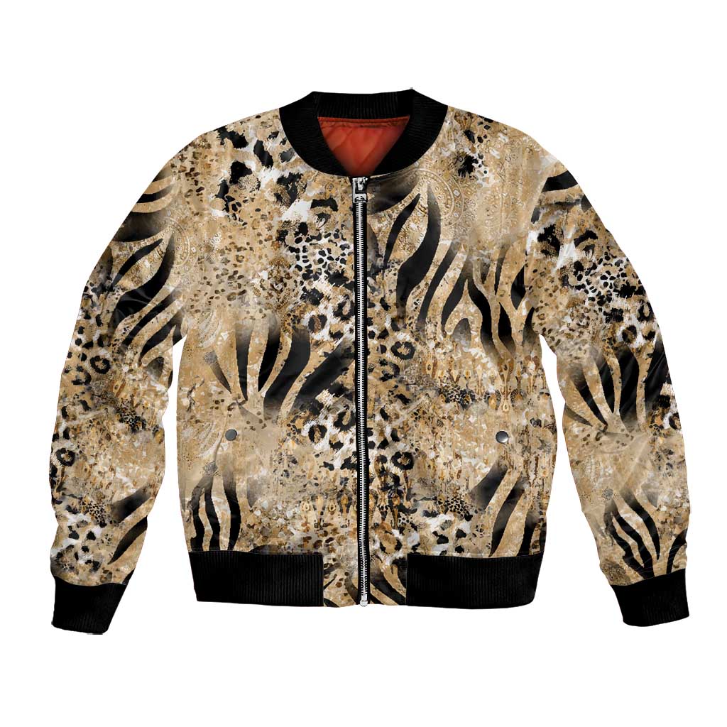African Wild Animal Skins Bomber Jacket Zebra Tiger Leopard Mix Skin - African Pride