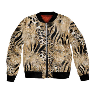 African Wild Animal Skins Bomber Jacket Zebra Tiger Leopard Mix Skin - African Pride