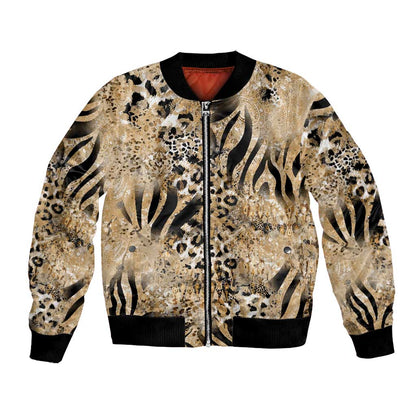 African Wild Animal Skins Bomber Jacket Zebra Tiger Leopard Mix Skin - African Pride