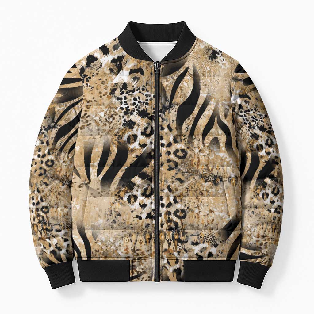 African Wild Animal Skins Bomber Puffer Jacket Zebra Tiger Leopard Mix Skin