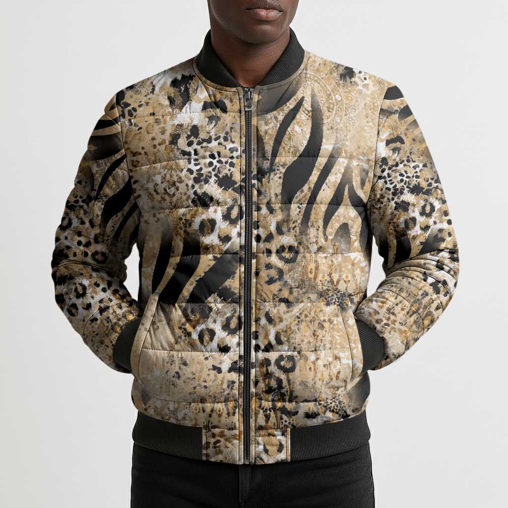 African Wild Animal Skins Bomber Puffer Jacket Zebra Tiger Leopard Mix Skin