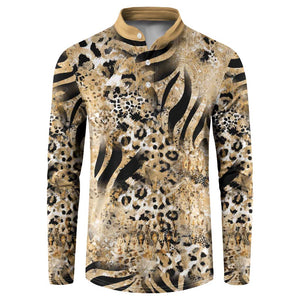 African Wild Animal Skins Button Sweatshirt Zebra Tiger Leopard Mix Skin