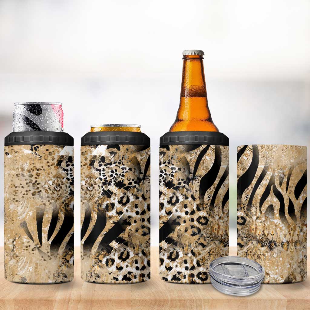 African Wild Animal Skins 4 in 1 Can Cooler Tumbler Zebra Tiger Leopard Mix Skin - African Pride