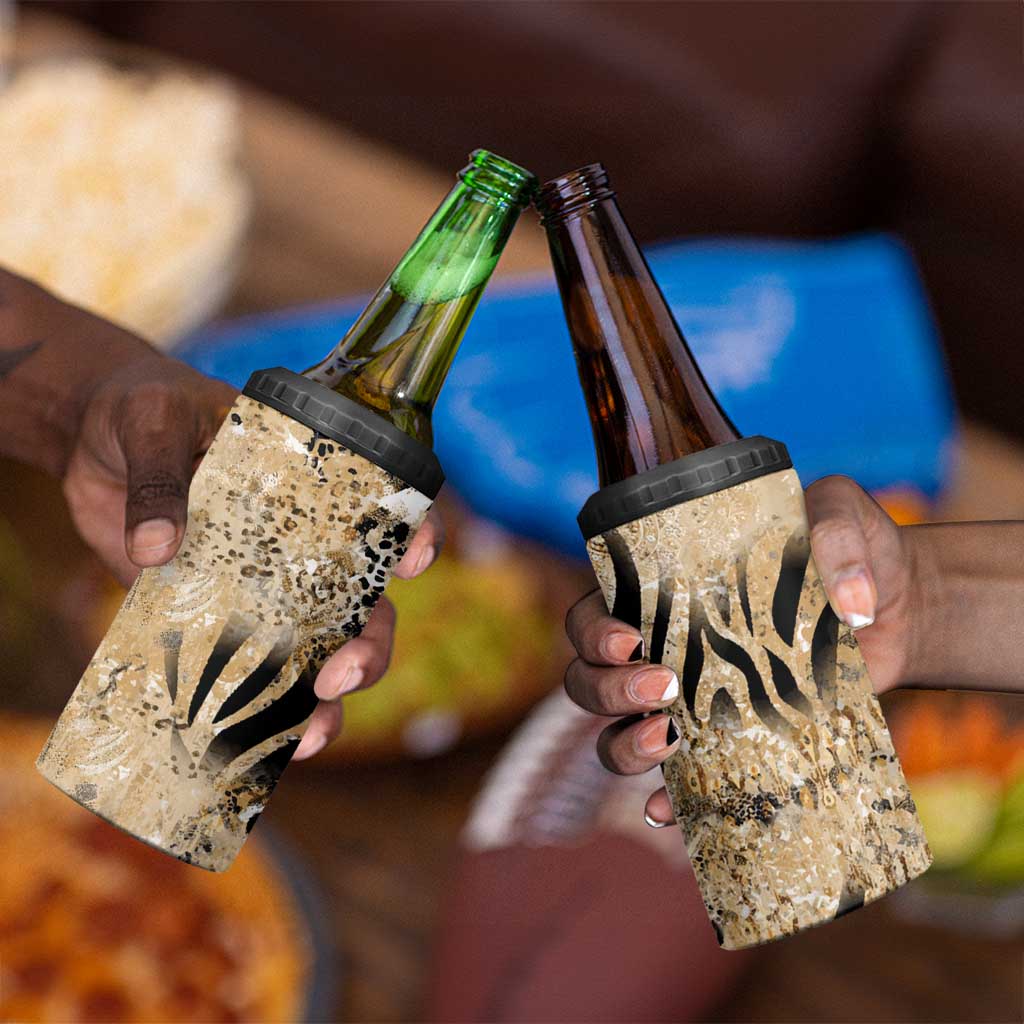 African Wild Animal Skins 4 in 1 Can Cooler Tumbler Zebra Tiger Leopard Mix Skin - African Pride