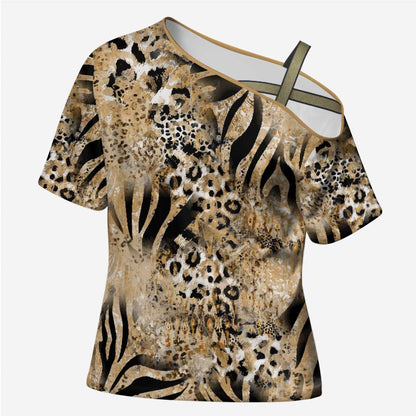 African Wild Animal Skins Cross Shoulder Shirt Zebra Tiger Leopard Mix Skin