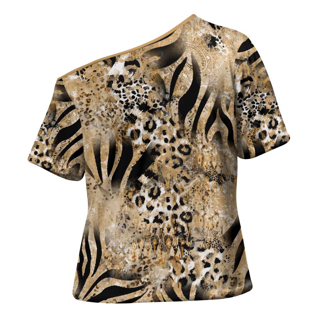 African Wild Animal Skins Cross Shoulder Shirt Zebra Tiger Leopard Mix Skin