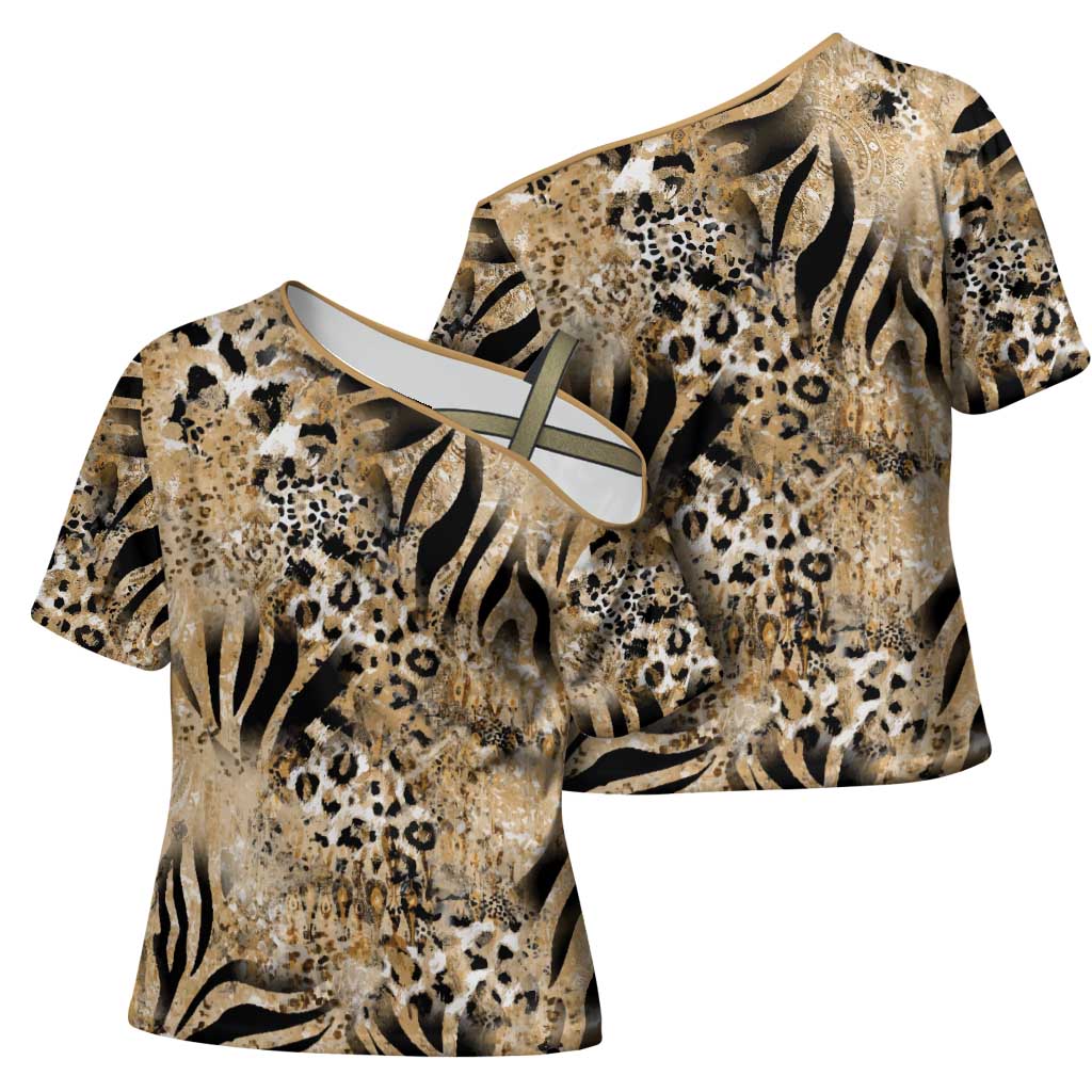 African Wild Animal Skins Cross Shoulder Shirt Zebra Tiger Leopard Mix Skin