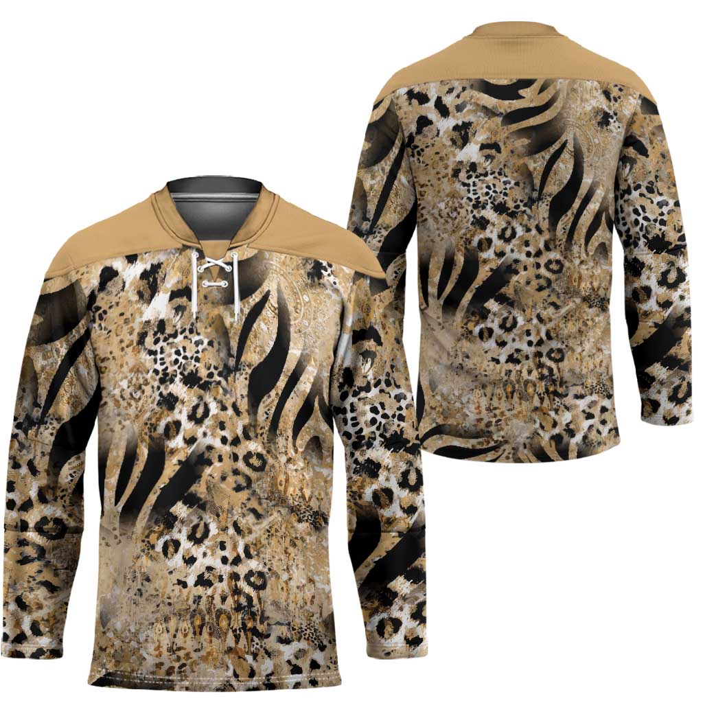 African Wild Animal Skins Hockey Jersey Zebra Tiger Leopard Mix Skin