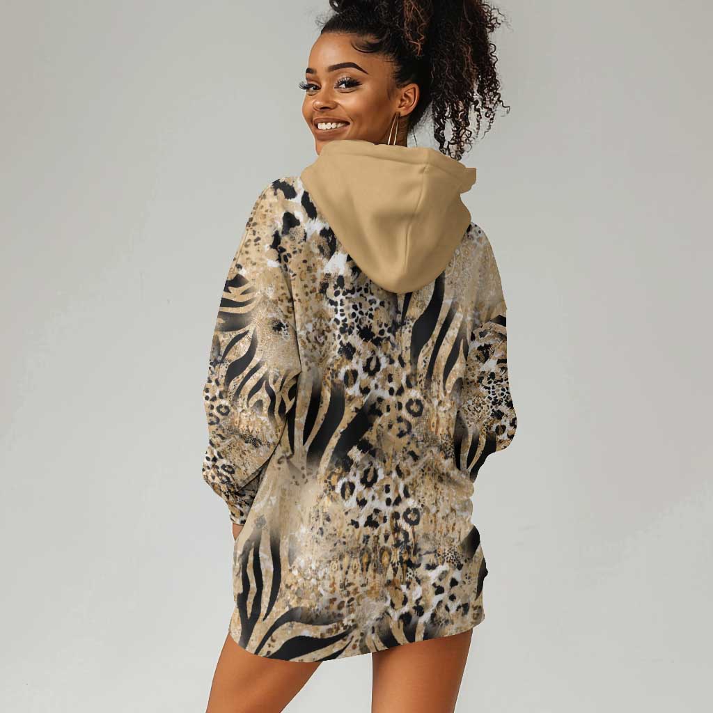 African Wild Animal Skins Hoodie Dress Zebra Tiger Leopard Mix Skin - African Pride