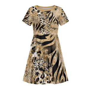 African Wild Animal Skins Kid Short Sleeve Dress Zebra Tiger Leopard Mix Skin - African Pride