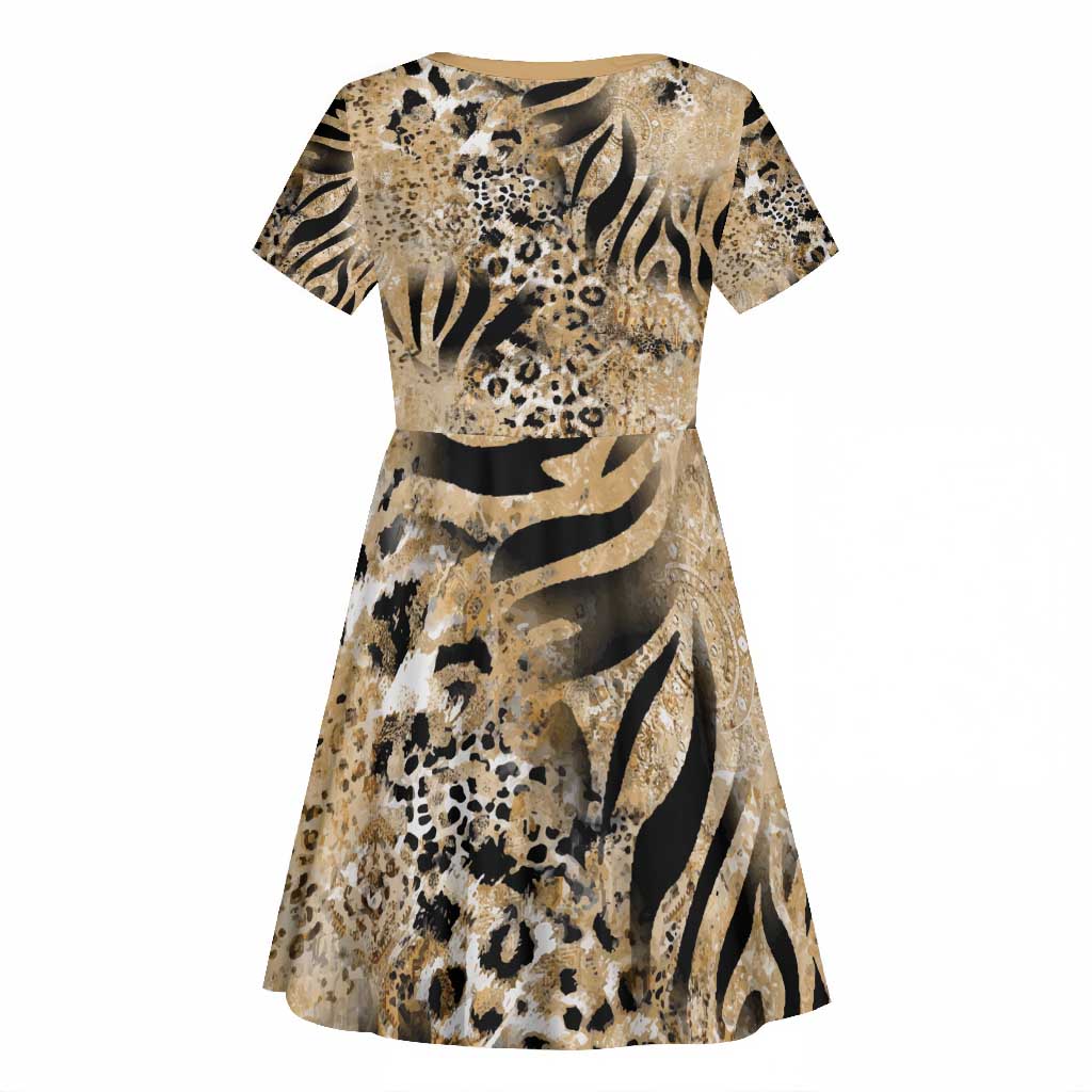 African Wild Animal Skins Kid Short Sleeve Dress Zebra Tiger Leopard Mix Skin - African Pride