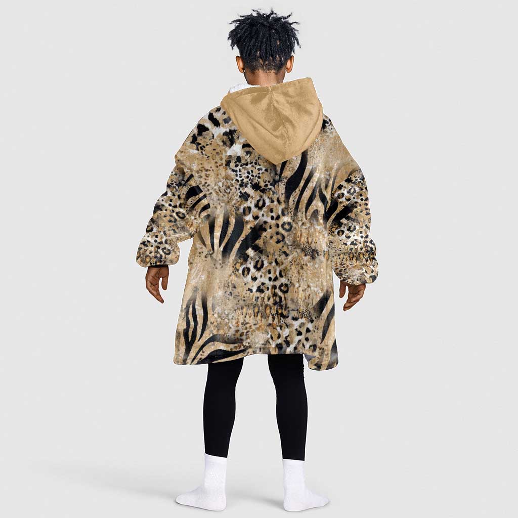 African Wild Animal Skins Kid Wearable Blanket Hoodie Zebra Tiger Leopard Mix Skin - African Pride