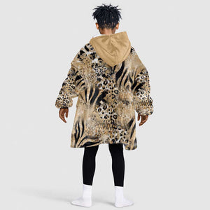 African Wild Animal Skins Kid Wearable Blanket Hoodie Zebra Tiger Leopard Mix Skin - African Pride