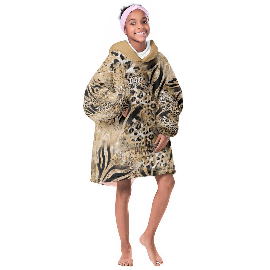 African Wild Animal Skins Kid Wearable Blanket Hoodie Zebra Tiger Leopard Mix Skin - African Pride