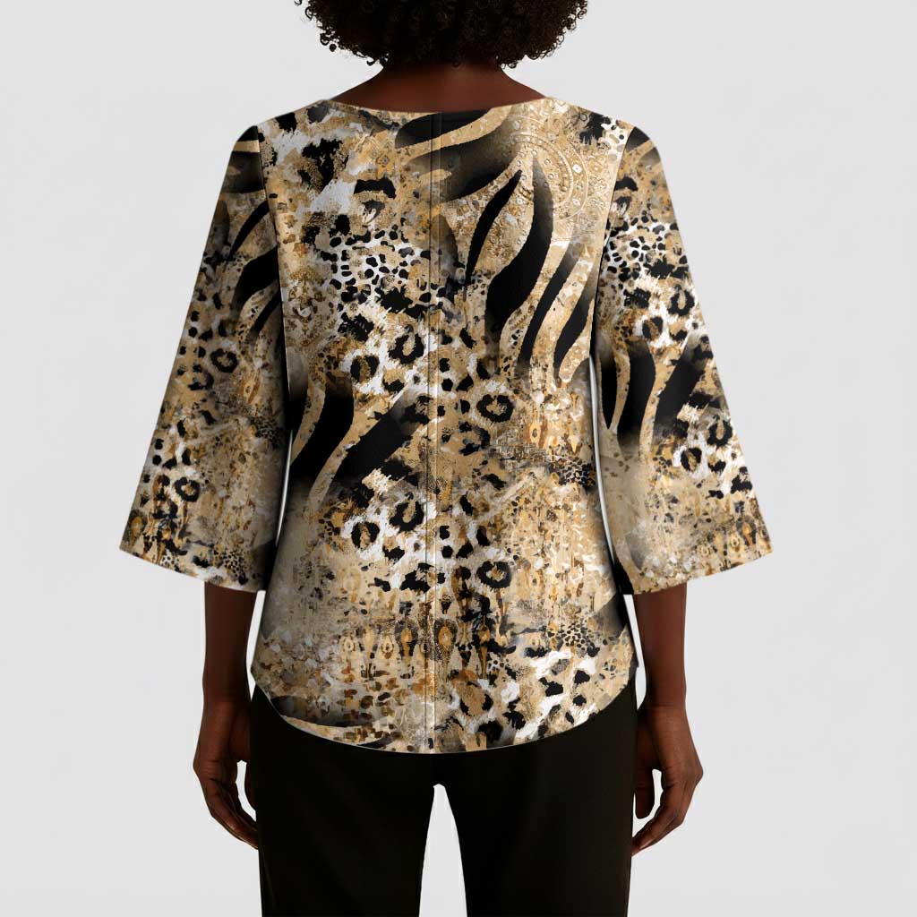 African Wild Animal Skins Kimono Sleeve Blouse Zebra Tiger Leopard Mix Skin