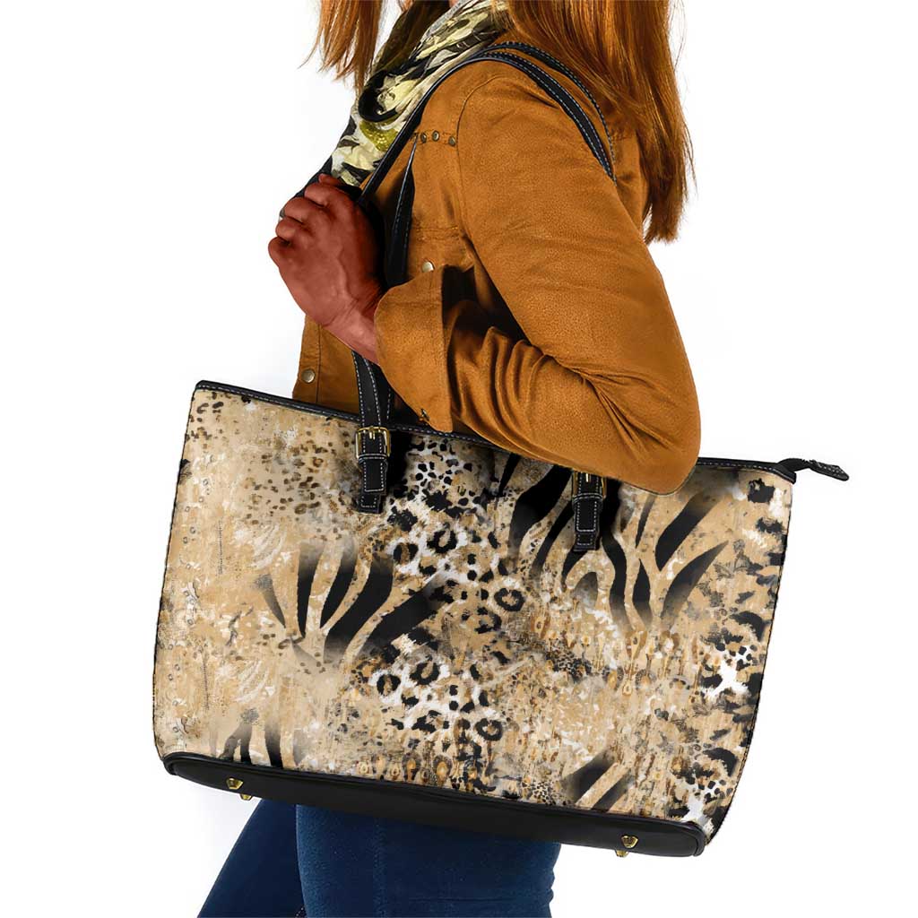 African Wild Animal Skins Leather Tote Bag Zebra Tiger Leopard Mix Skin - African Pride