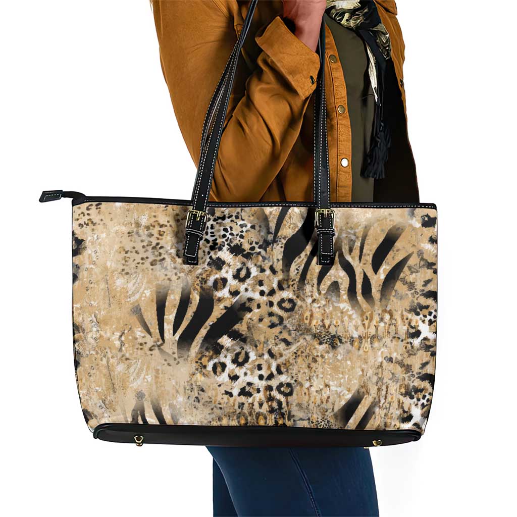 African Wild Animal Skins Leather Tote Bag Zebra Tiger Leopard Mix Skin - African Pride
