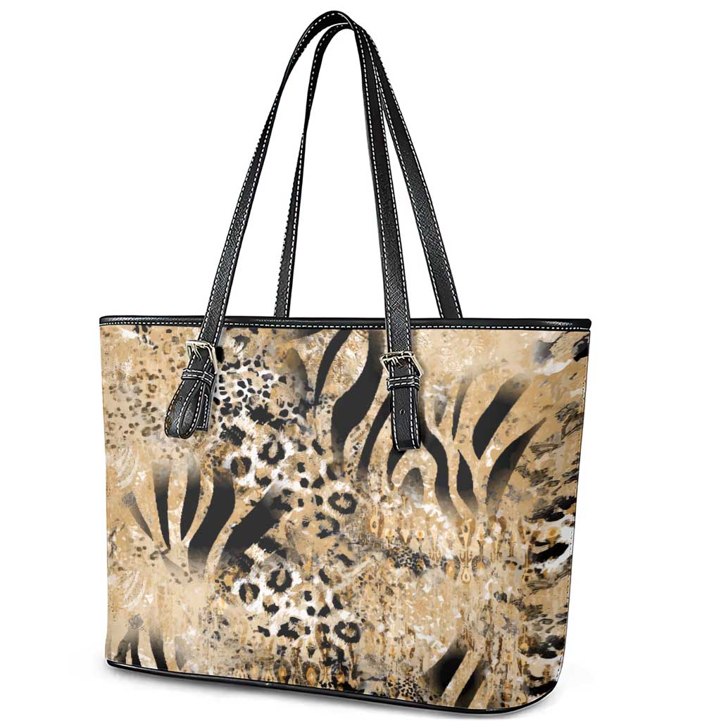 African Wild Animal Skins Leather Tote Bag Zebra Tiger Leopard Mix Skin - African Pride
