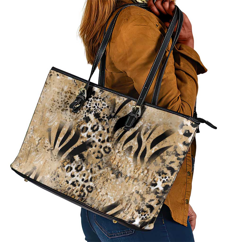 African Wild Animal Skins Leather Tote Bag Zebra Tiger Leopard Mix Skin - African Pride