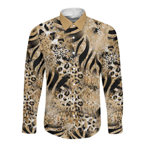 African Wild Animal Skins Long Sleeve Button Shirt Zebra Tiger Leopard Mix Skin - African Pride