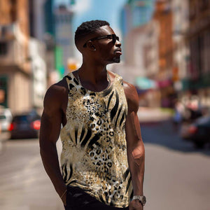 African Wild Animal Skins Men Tank Top Zebra Tiger Leopard Mix Skin - African Pride