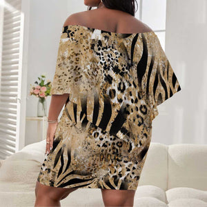 African Wild Animal Skins Off Shoulder Short Dress Zebra Tiger Leopard Mix Skin - African Pride