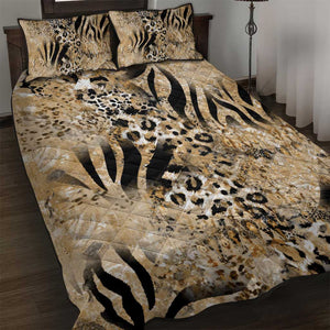 African Wild Animal Skins Quilt Bed Set Zebra Tiger Leopard Mix Skin - African Pride
