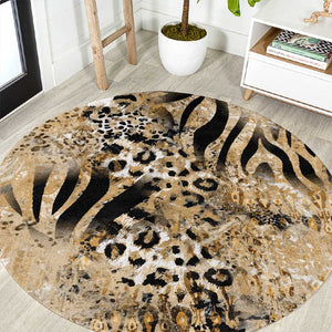 African Wild Animal Skins Round Carpet Zebra Tiger Leopard Mix Skin - African Pride
