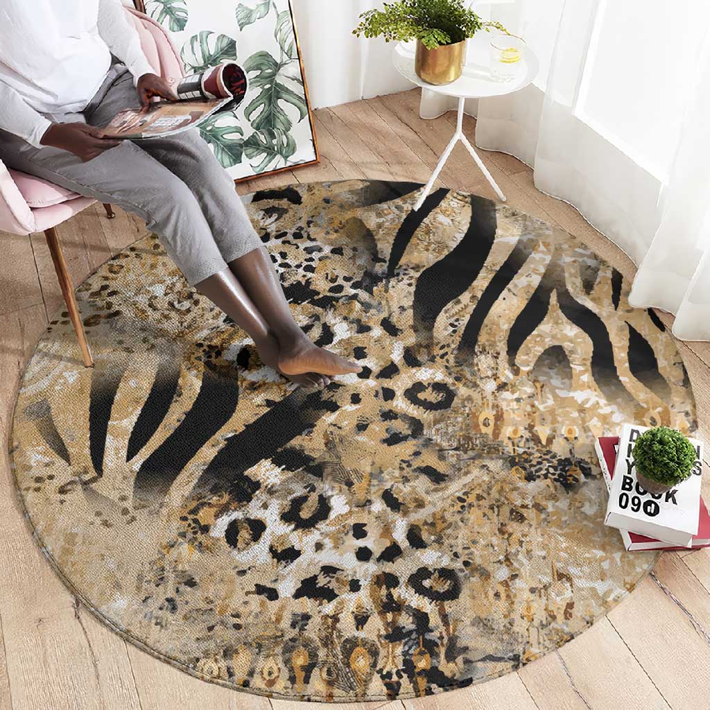 African Wild Animal Skins Round Carpet Zebra Tiger Leopard Mix Skin - African Pride