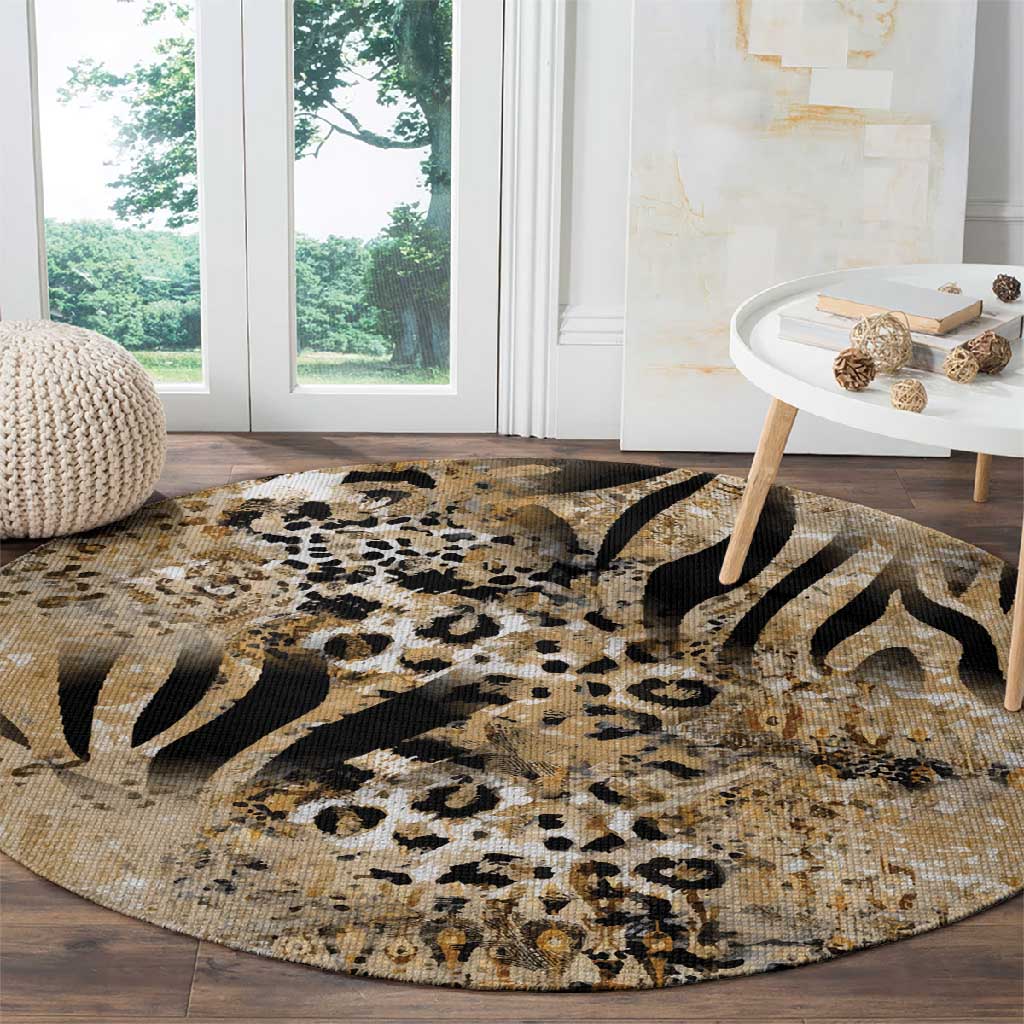 African Wild Animal Skins Round Carpet Zebra Tiger Leopard Mix Skin - African Pride