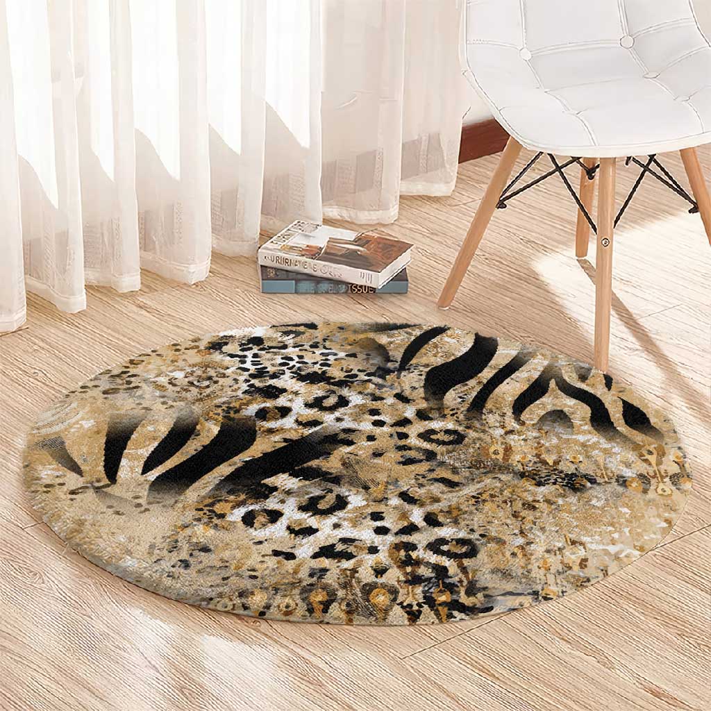 African Wild Animal Skins Round Carpet Zebra Tiger Leopard Mix Skin - African Pride