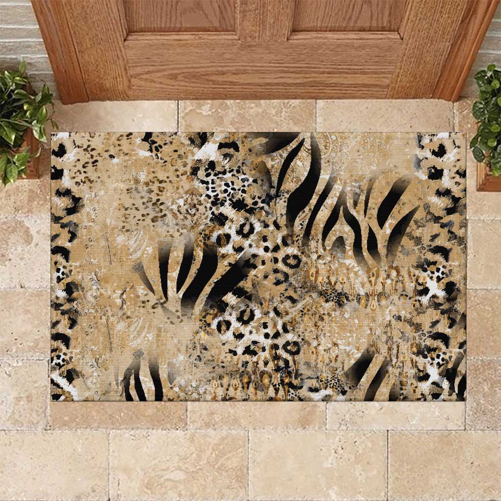 African Wild Animal Skins Rubber Doormat Zebra Tiger Leopard Mix Skin - African Pride