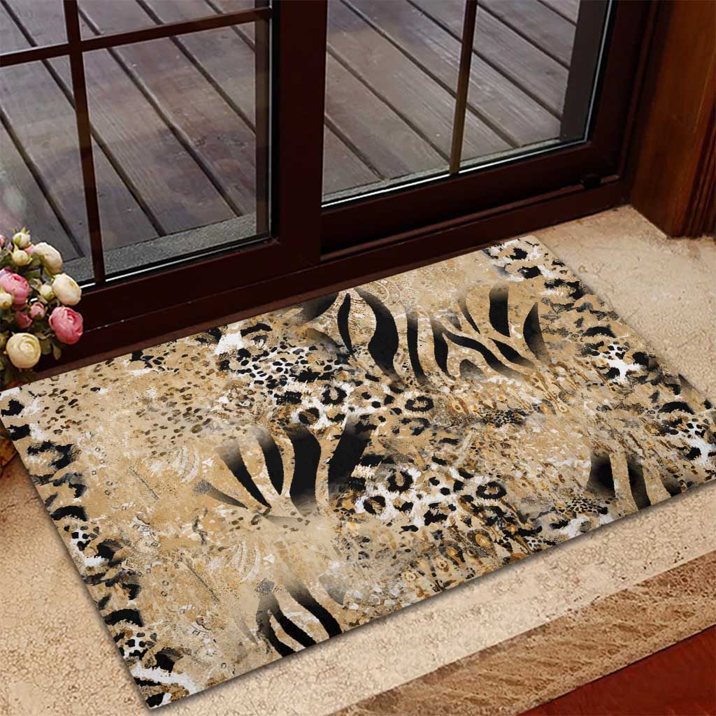 African Wild Animal Skins Rubber Doormat Zebra Tiger Leopard Mix Skin - African Pride