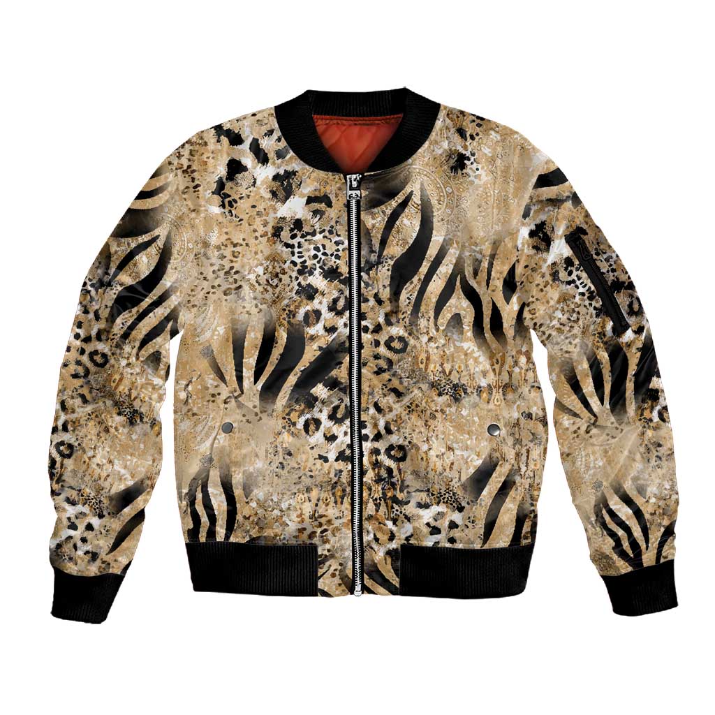 African Wild Animal Skins Sleeve Zip Bomber Jacket Zebra Tiger Leopard Mix Skin - African Pride