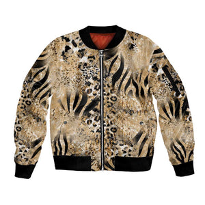 African Wild Animal Skins Sleeve Zip Bomber Jacket Zebra Tiger Leopard Mix Skin - African Pride