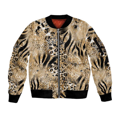 African Wild Animal Skins Sleeve Zip Bomber Jacket Zebra Tiger Leopard Mix Skin - African Pride