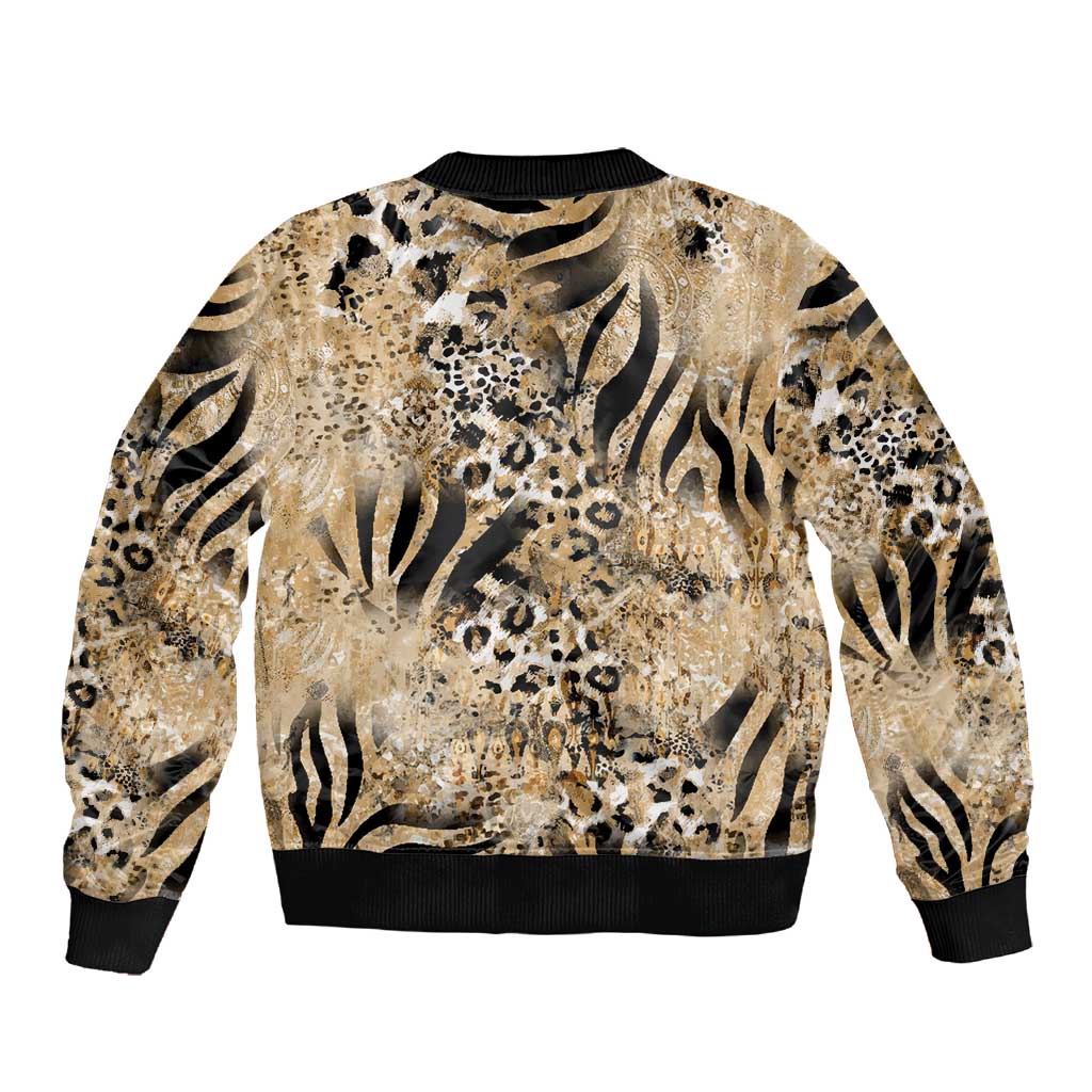 African Wild Animal Skins Sleeve Zip Bomber Jacket Zebra Tiger Leopard Mix Skin - African Pride