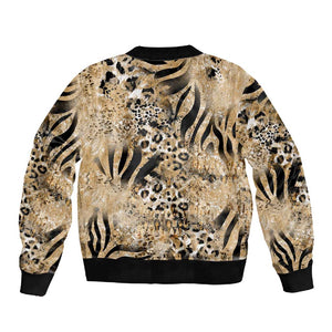 African Wild Animal Skins Sleeve Zip Bomber Jacket Zebra Tiger Leopard Mix Skin - African Pride
