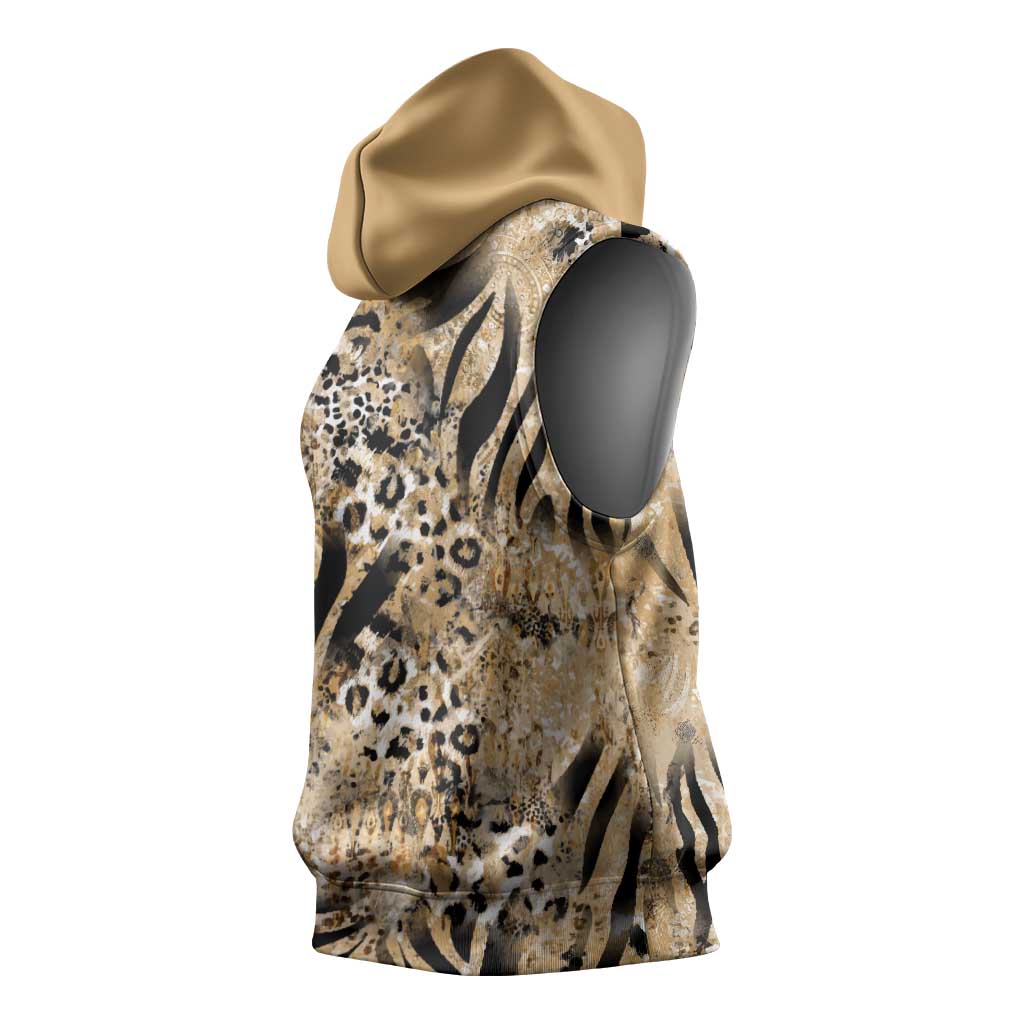 African Wild Animal Skins Sleeveless Hoodie Zebra Tiger Leopard Mix Skin - African Pride