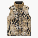African Wild Animal Skins Sleeveless Puffer Jacket Zebra Tiger Leopard Mix Skin