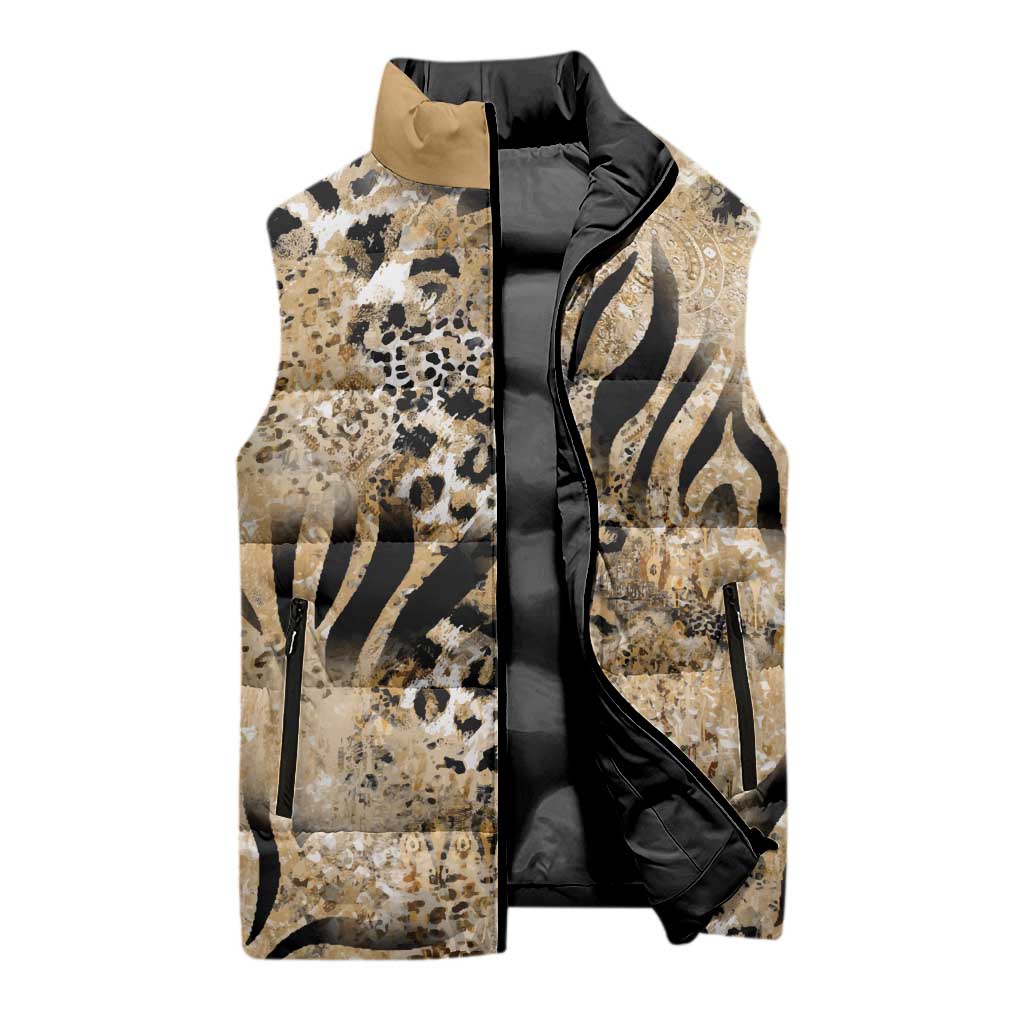 African Wild Animal Skins Sleeveless Puffer Jacket Zebra Tiger Leopard Mix Skin