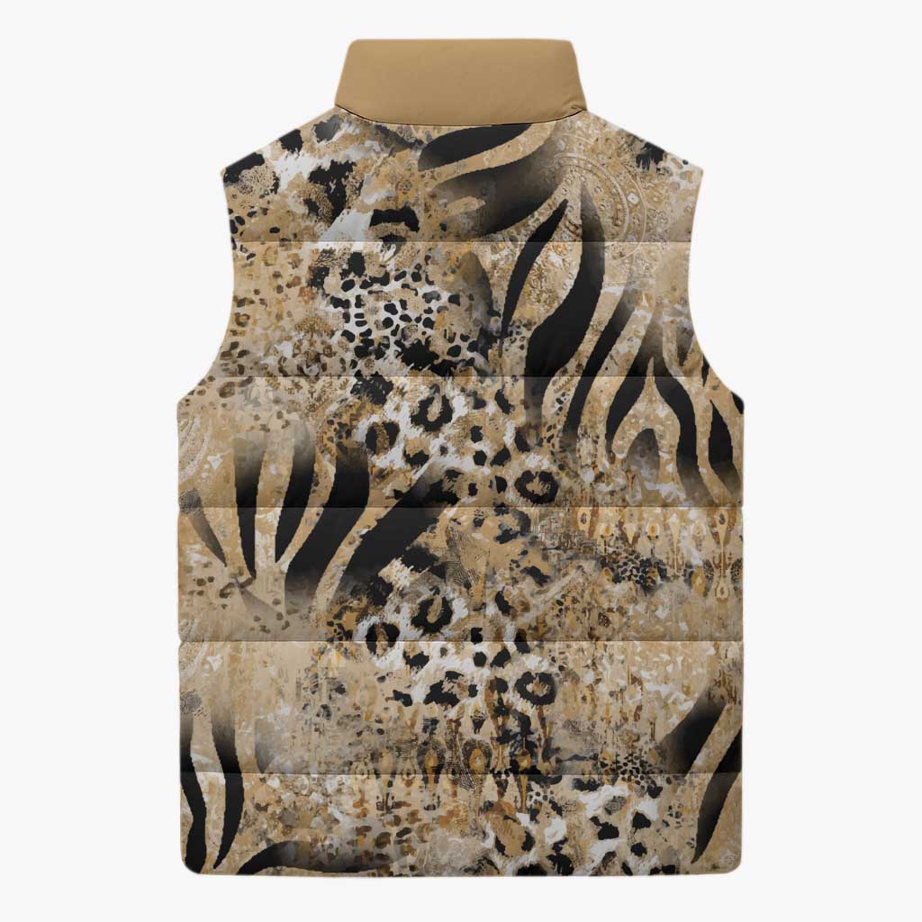 African Wild Animal Skins Sleeveless Puffer Jacket Zebra Tiger Leopard Mix Skin