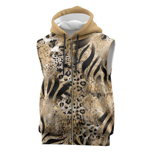 African Wild Animal Skins Sleeveless Zip Hoodie Zebra Tiger Leopard Mix Skin - African Pride
