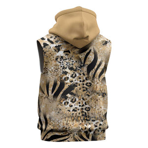 African Wild Animal Skins Sleeveless Zip Hoodie Zebra Tiger Leopard Mix Skin - African Pride