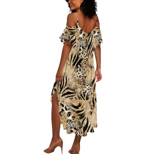 African Wild Animal Skins Summer Maxi Dress Zebra Tiger Leopard Mix Skin - African Pride